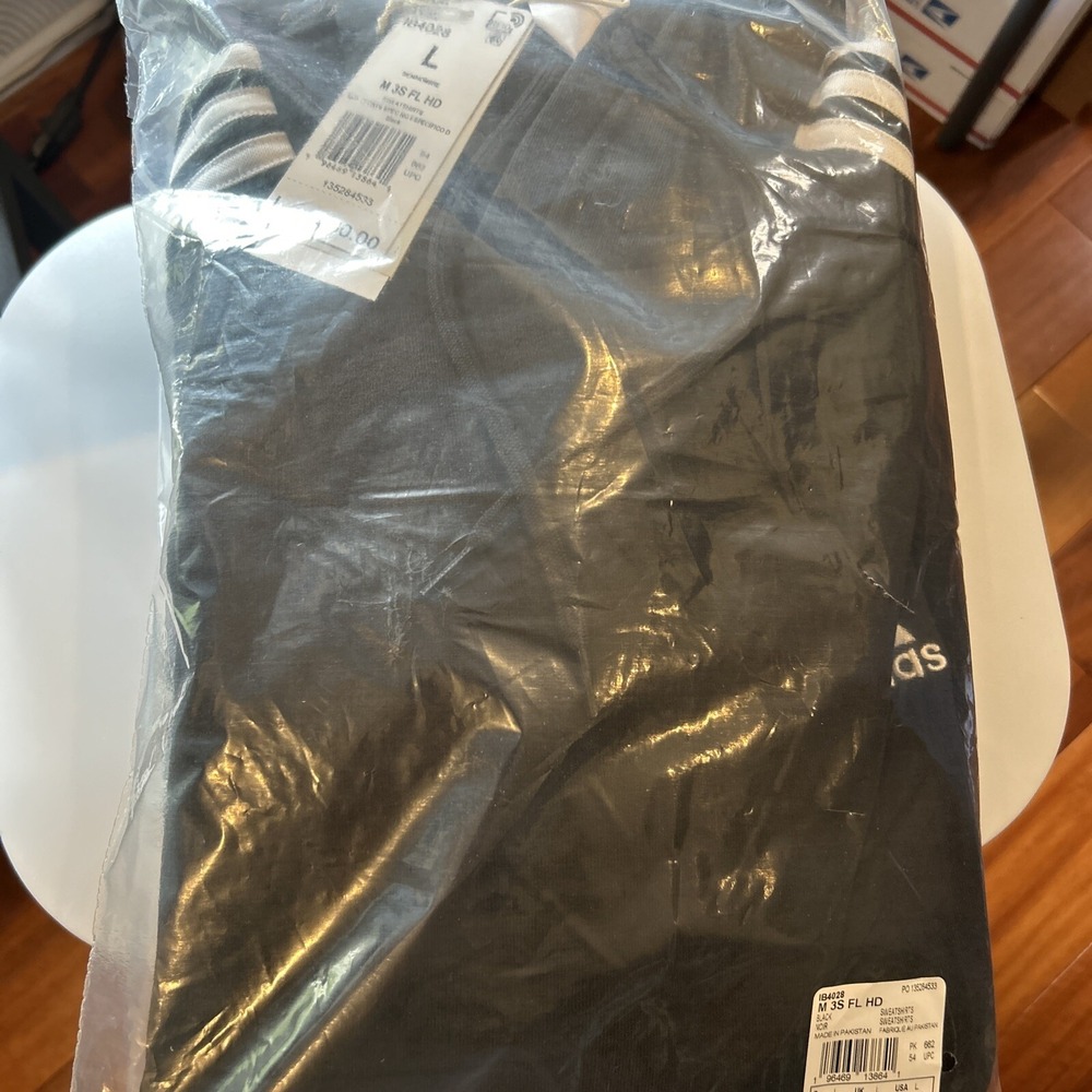 adidas Essentials Fleece 3 Stripes Long Sleeve Hoodie Mens Large IB4028 Black - Picture 10 of 10